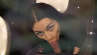 Drunk russian teen sucking cock in toilet and gets cum in mouth. Public blowjob in cafe