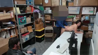 Teen shoplifter fucked by security while dad watches