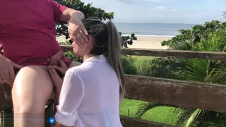 Outdoor sex in the bar stool on balcony, beach - anal ending