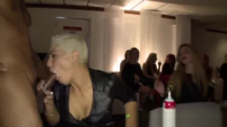 Clothed babes suck dicks at cfnm party