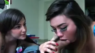 three young hot girls sucking thick cock