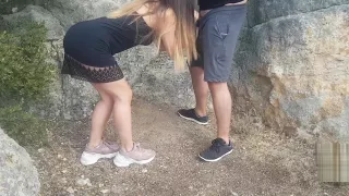 Fucking my stepsister outdoors and cumming on her pussy