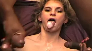 Ashley Sucks Two Black Cocks