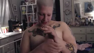 Fresh Faced Bald Babe Unwinds With Cigarette After Long Day