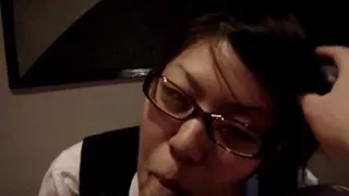 Japanese glasses girl blowjob and fuck