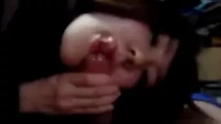 Asian girl orally pleasures small penis