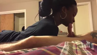 NEW ANGLE! Sloppy Teen Ebony Blowjob to Big White Cock