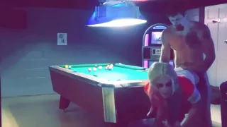 Hot amateur gets fucked in public bar on Halloween, ends with huge cumshot.
