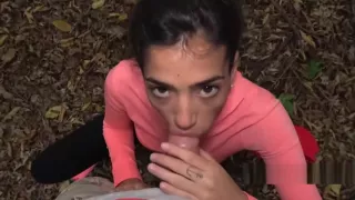 Amateur babe sucks public agents cock outdoor