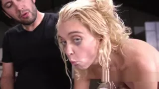 Skinny blonde tits and cunt zappered