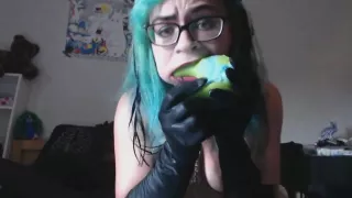 Goth Babe cat fucks dragon dildo