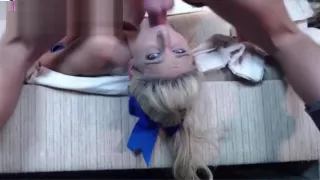 Sexy blonde swallows husband dick