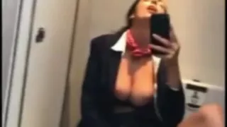 Real Stewardess wanks on flight