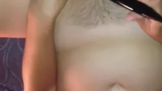 Blindfolded milf makes herself cum with two toys