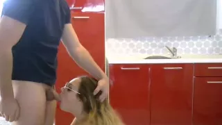 Amateur wife in glasses sucked cock of husband on webcam