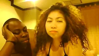 Girl and black boyfriend having fun