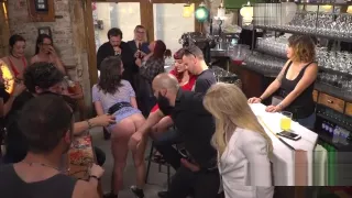 Deep throat fucked slave in public bar