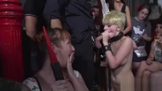 Blonde throat and pussy fucked in public