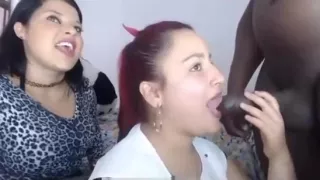 Sucking BBC while sister watch