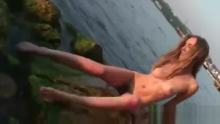 Naked nude girl in the pond