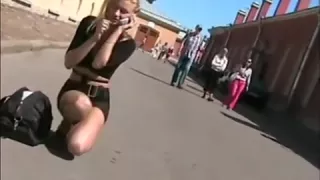 Blonde public flashing