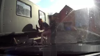 Busty redhead fucks cop outdoors