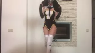 Nun showing off big natural boobs and hot body cosplay amateur homemade