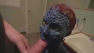 Girl Sucks Dick in Mystique Cosplay
