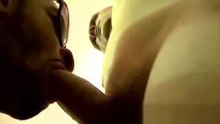 Amateur black homosexual swallows big white dick like a pro