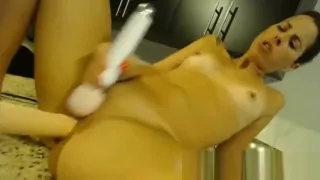 Brunette sucks cock and gets fucked anally on web cam