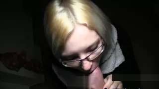 Blue eyed sexy glasses babe banging outdoors