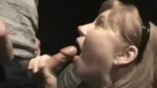 kinky wife in cinema drinks cum