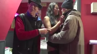 Gorgeous hooker puts condom on ramrod and gives hot blowjob