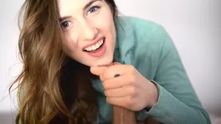 Alluring eye contact amateur blowjob and handjob