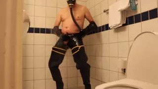 Wank in waders and rubber ending in shower