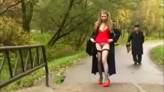 Blonde public pussy show
