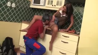 Breathtaking old and young action with hot babe seducing daddy