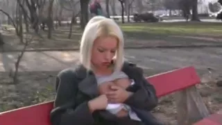blonde girl peeing in public