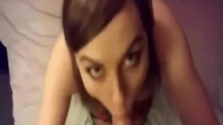 18 year old girlfriend looks great looking up with my shaft in her throat