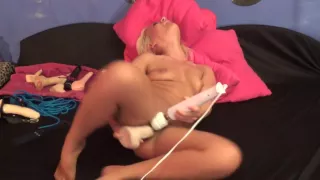 MonicaXXX teen girl spanking her pussy, orgasm with monster dildo, hitachi