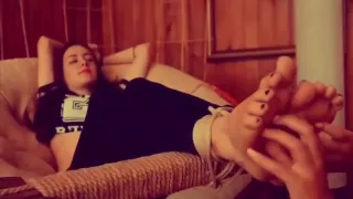 foot tickling relaxes hot brunette (private soon)