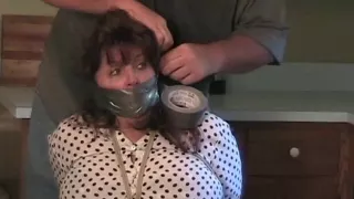 bbw granny bound on chair in kitchen