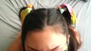 Pigtailed cutie gets punished and swallows cum