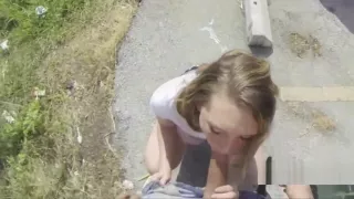 Outdoor car park fucky sucky with big tit teen