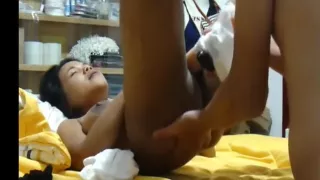 Guy Fucks his sexy asian girl with a big fat dildo