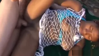 Black girl riding cock outdoors