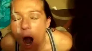Blowjob loving slut sucks hard dick and enjoying its fresh cum