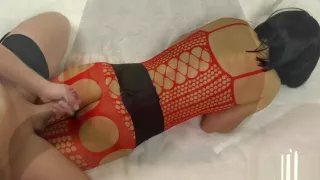 My Hot Stepsister Fucked In Red Bodystocking - Cumshot On Tight Pussy