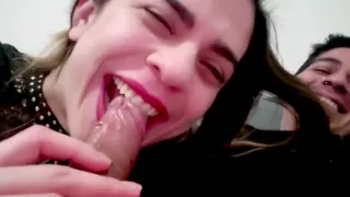 Hot latina sucks cock and spits cum