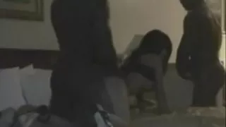 Horny white slut with tight pussy enjoys two black cocks